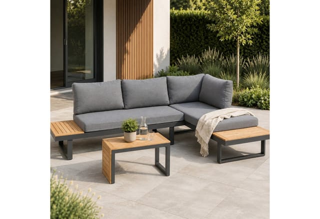 Greemotion Gartenmöbel Lounge-Set Samara 3-tlg Akazienholz mit Aluminium-Gestell