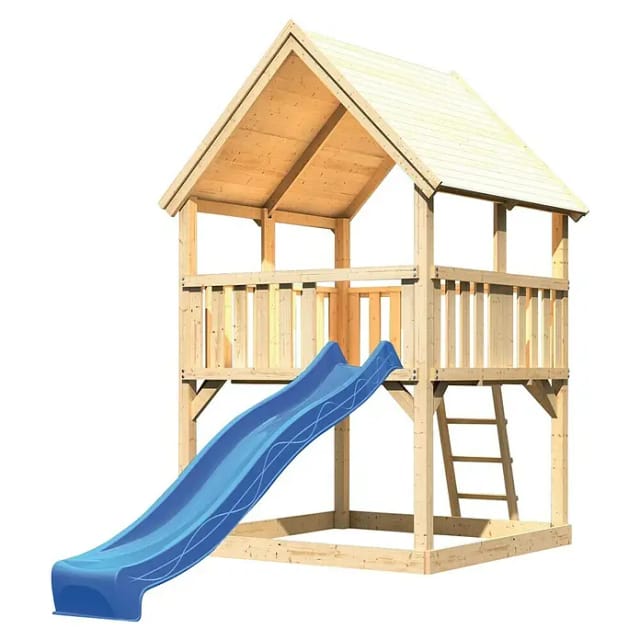 Karibu Spielturm Luis Satteldach m. Rutsche Set m. Rutsche Blau