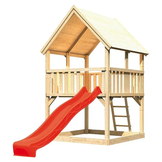 Karibu Spielturm Luis Satteldach m. Rutsche Set m. Rutsche Rot