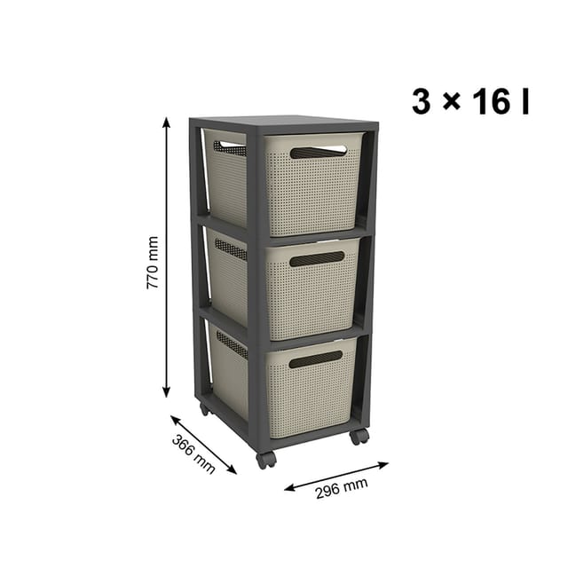 Rotho Tower mit Rollen Brisen 3 x 16, Cappuccino