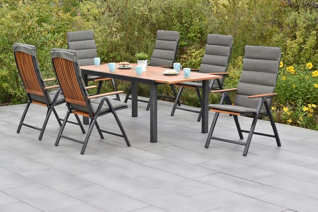 Merxx Gartenmöbelset Athos 13tlg. inkl. Klappsessel, Auflagen u. Ausziehtisch