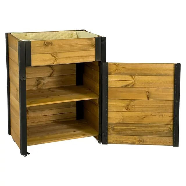 Dobar Rollbarer Gartenschrank mit Pflanzkasten Braun/Schwarz FSC®