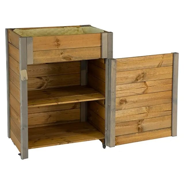 Dobar Rollbarer Gartenschrank mit Pflanzkasten Braun/Grau FSC®
