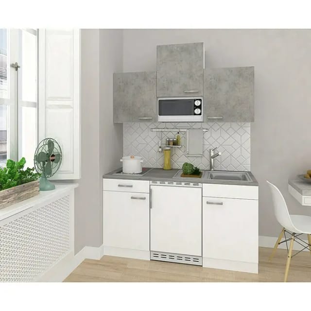 Respekta Küchenzeile KB150WWBMICG 150 cm Weiß-Beton Optik