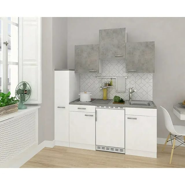 Respekta Küchenzeile KB180WWBG 180 cm Weiß-Beton Optik