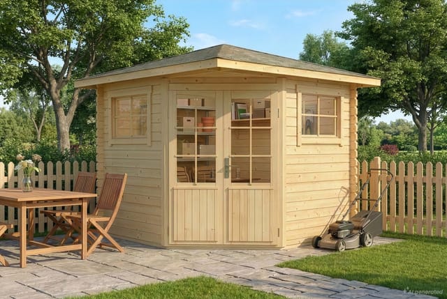 Alpholz 5-Eck Gartenhaus Sunny-B Spitzdach Unbehandelt 230 cm x 224 cm