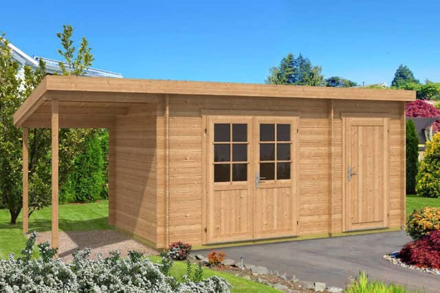 Alpholz Gartenhaus Maria-40 Natur 450 x 250 cm + 150 cm Schleppdach, imprägniert
