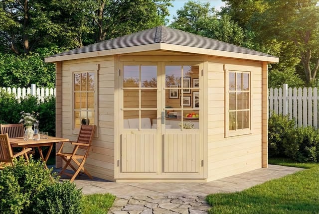 Alpholz Gartenhaus Monica-28 Natur 300 cm x 300 cm mit Spitzdach