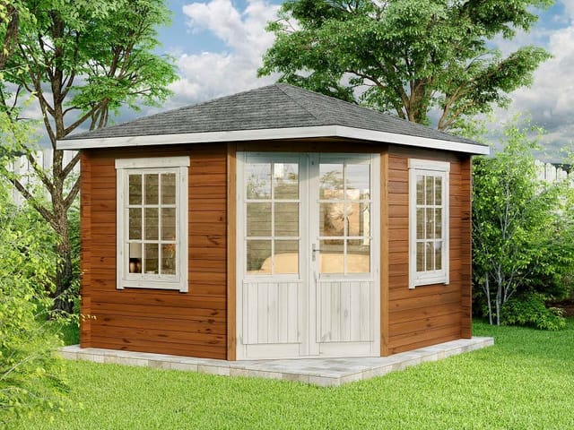 Alpholz Gartenhaus Monica-28 Natur 300 cm x 300 cm mit Spitzdach, imprägniert