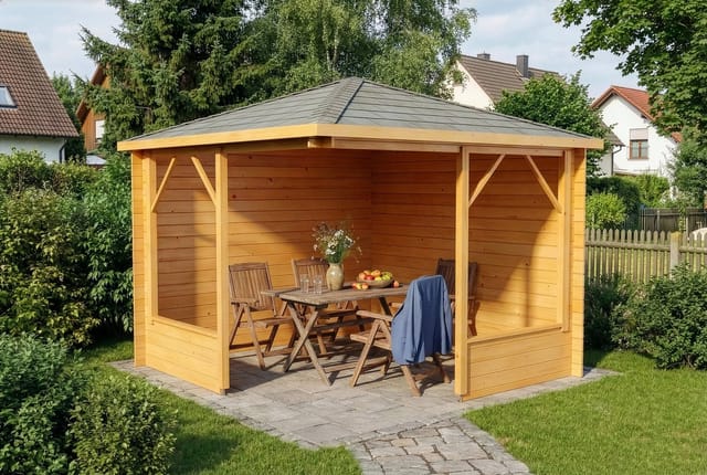 5-Eck Gartenlaube Maik-28 Natur 325 cm x 325 cm, imprägniert