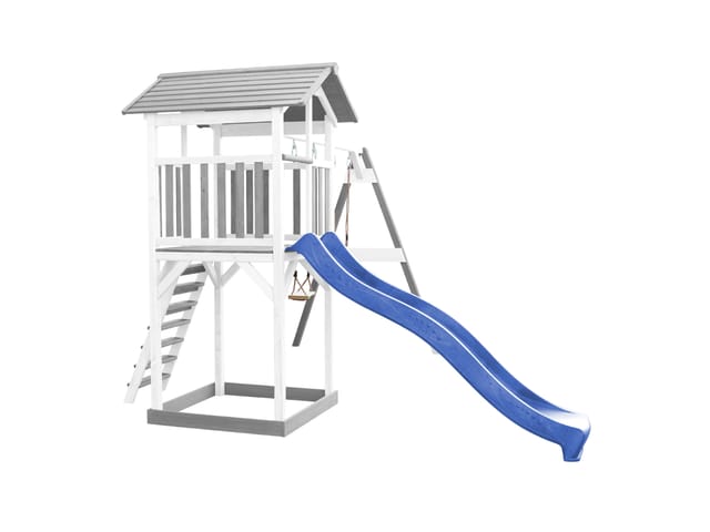 Axi Beach Tower Spielturm mit Doppelschaukel Blaue Rutsche 349 x 357 x 242 cm
