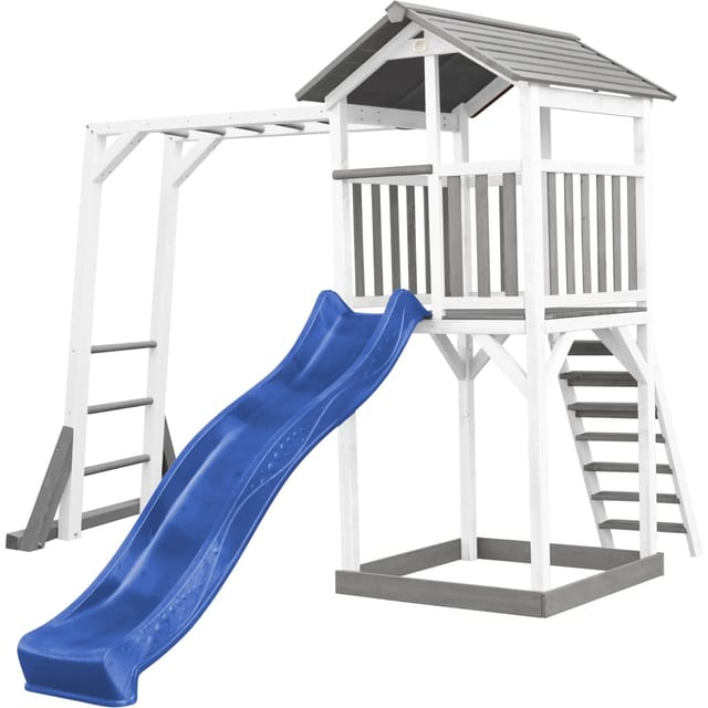 Axi Beach Tower Spielturm mit Klettergerüst Blaue Rutsche 349 x 270 x 242 cm