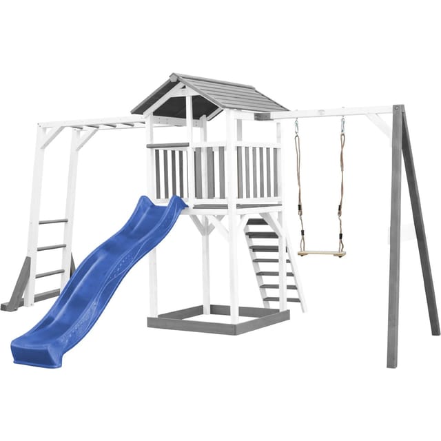 Axi Beach Tower Spielturm mit Klettergerüst, Einzelschaukel und Blauer Rutsche