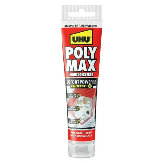 UHU Poly Max Montagekleber Sofort Power Transparent Tube 115 g