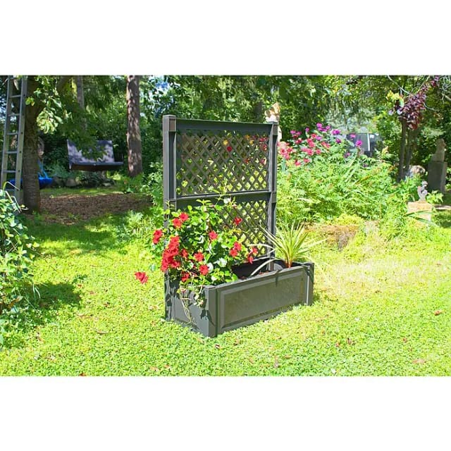 KHW Pflanzkasten Groß mit Spalier 2-tlg. Anthrazit 140 cm x 100 cm x 43 cm