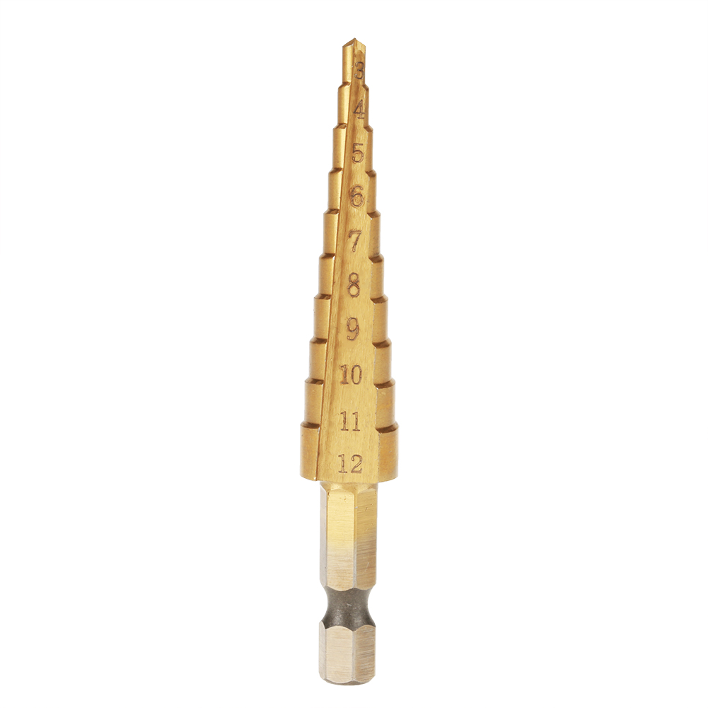 1 Stufenkegelbohrer Aus Hochgeschwindigkeitsstahl, Sechskantschaft, Titanbeschichtung (3-12 Mm)