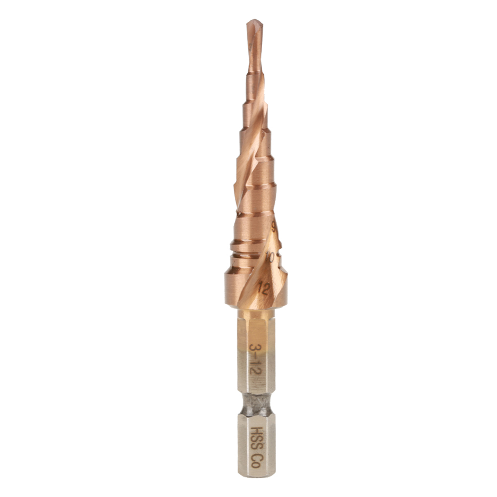 1 Gestufter Kegelbohrer Mit Spiralförmiger Nut Und Sechskantgriff Aus Kobalt-schnellarbeitsstahl (3-12 Mm)