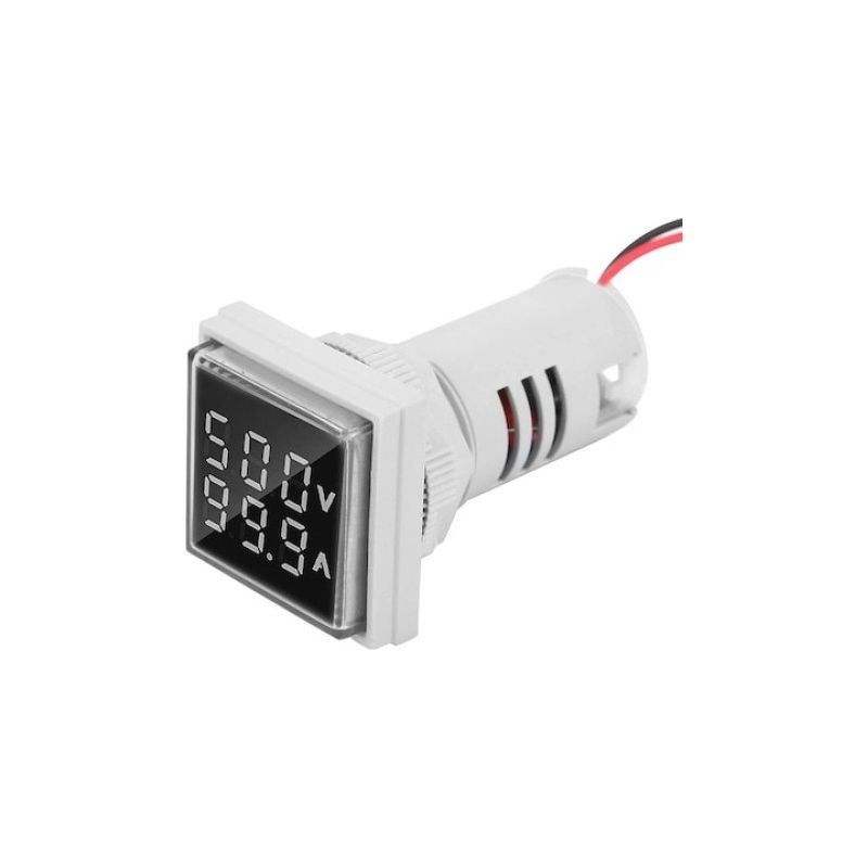Digitales Led-voltmeter Und Amperemeter – 60 Bis 500 V Ac – 0 Bis 100 A – Schutzart Ip67 – 15 X 9 Cm – Weiß – 1 Stück