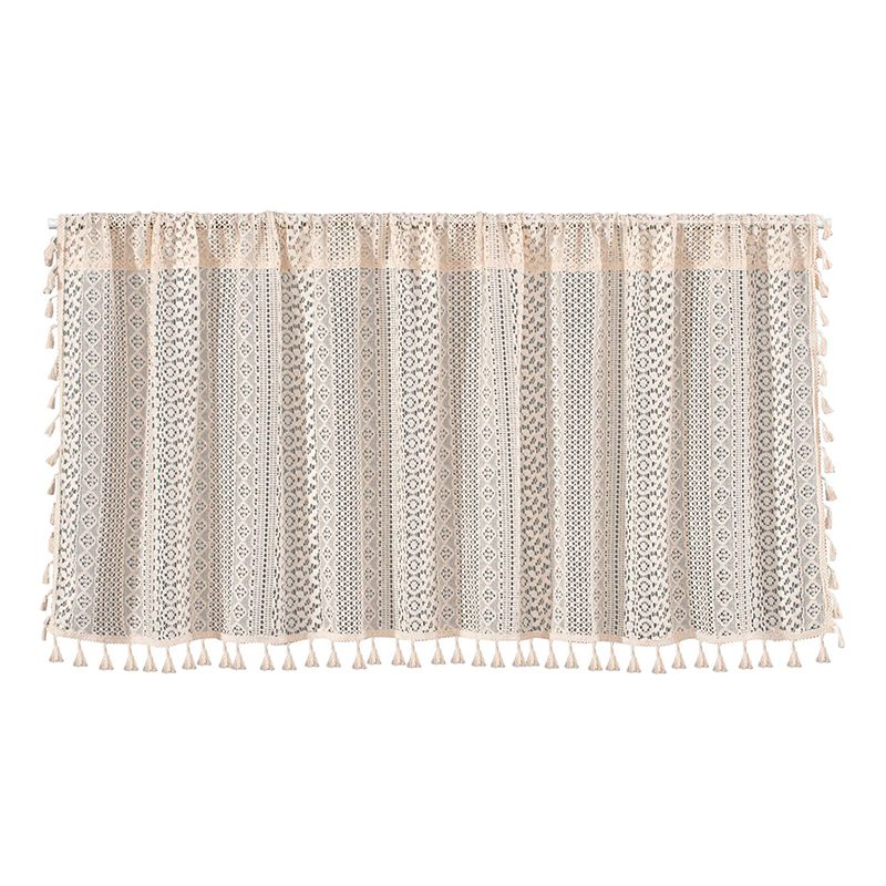 Kurzer Küchenvorhang Aus Leinenmischgewebe Mit Ausschnitten Und Quasten – 150 X 60 Cm – 1 Stück