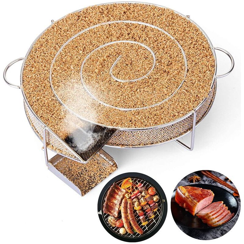 Kaltrauchgenerator – Spiraldesign Aus Edelstahl – Zum Kalträuchern Von Fleisch, Fisch Und Käse – 20 X 18 X 5 Cm – Inklusive Grillreinigungsbürste