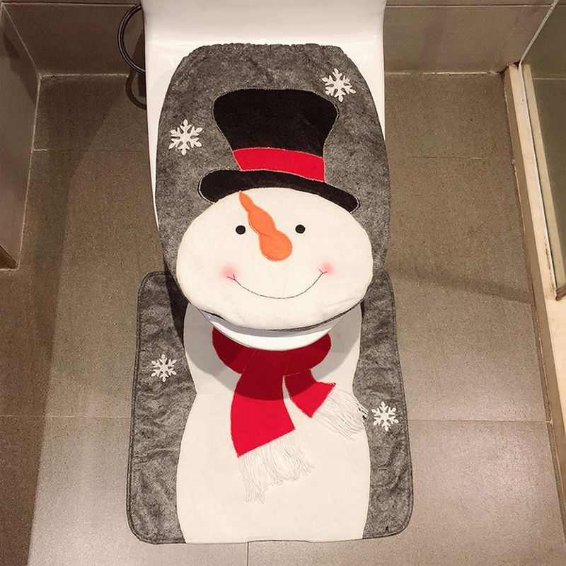 Weihnachtliches Wc-sitzbezug- Und Badematten-set – Schneemann-motiv – 42 X 36 Cm Und 54 X 54 Cm – 2er-set