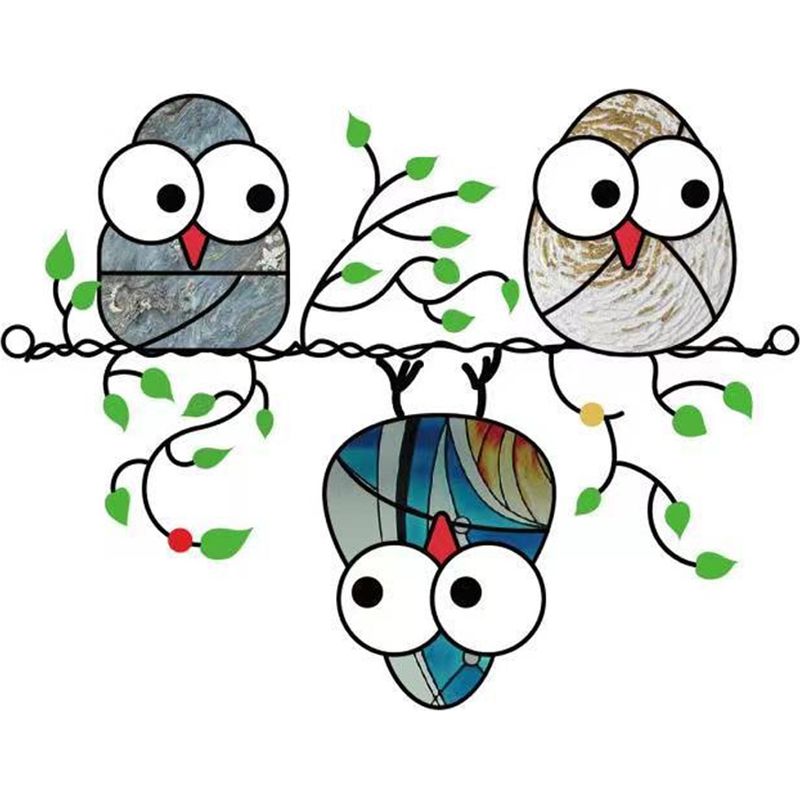 Hängendes Buntglasornament – Eule – Metallkette – Fenster- Oder Wanddekoration – 1 Stück