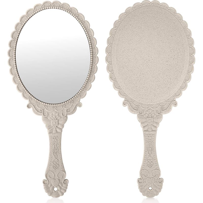 Tragbarer Spiegel – Handspiegel Mit Geprägter Blume – 25 X 11,5 Cm – Für Make-up Und Reisen – 1 Stück