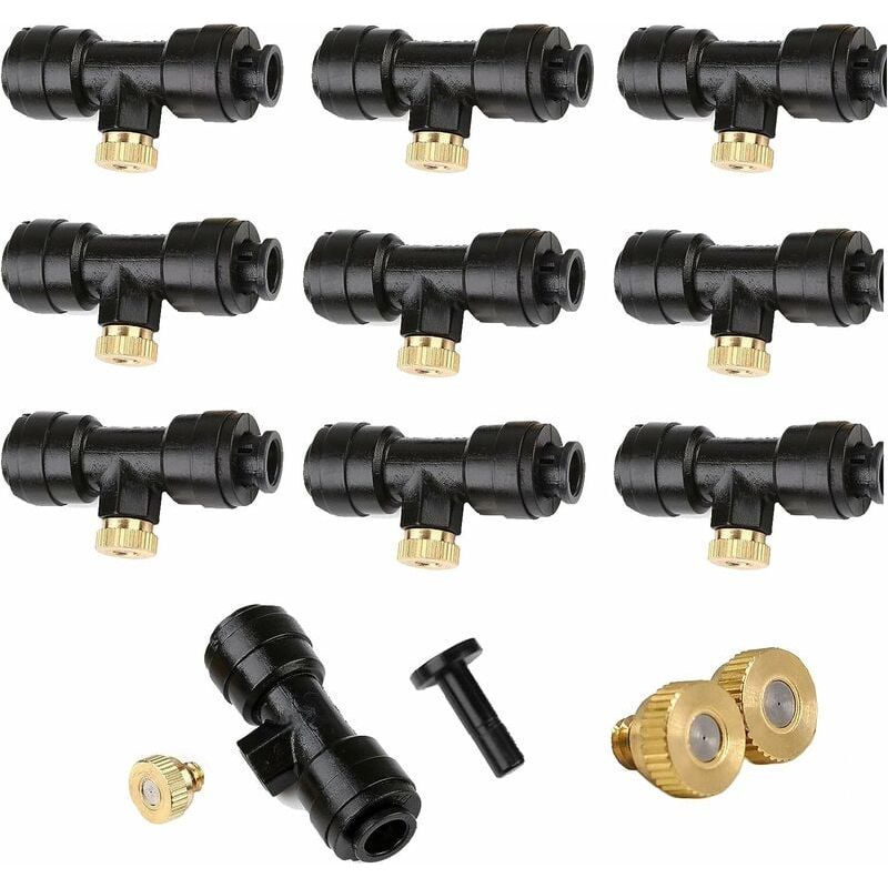 Sprühdüse – 0,3 Mm Öffnung – 10/24 Unc-gewinde – Für 1/4-zoll-sprühsysteme – 12 Messingdüsen + 10 T-stücke + 1 Endkappe