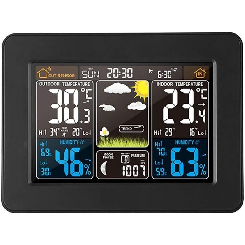 Wetterstation – Innen-/außensensoren – 6-zoll-farb-lcd-bildschirm – Echtzeit-anzeige Von Temperatur, Luftfeuchtigkeit Und Uhrzeit – 1 Außensensor Im Lieferumfang Enthalten