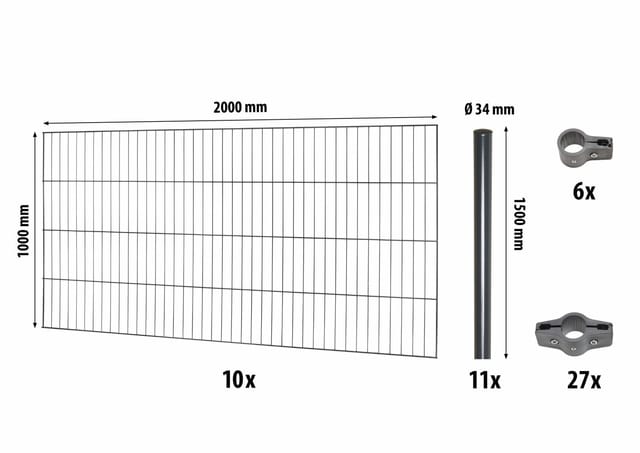 Floraworld Einstabmatten-Zaunset Classic Anthrazit 100 cm x 2000 cm