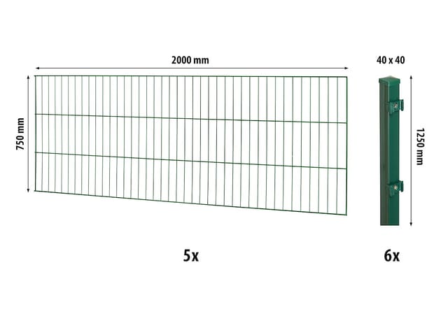 Floraworld Einstabmatten-Zaunset mit Vierkantpfosten Grün 75 cm x 1000 cm