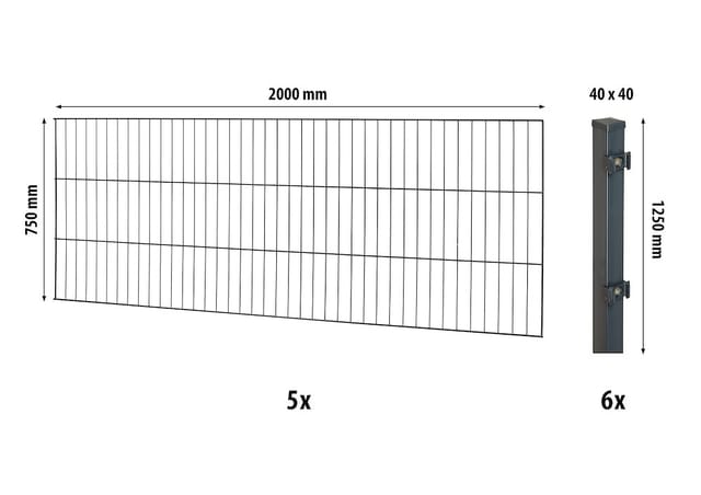Floraworld Einstabmatten-Zaunset mit Vierkantpfosten Anthrazit 75 cm x 1000 cm