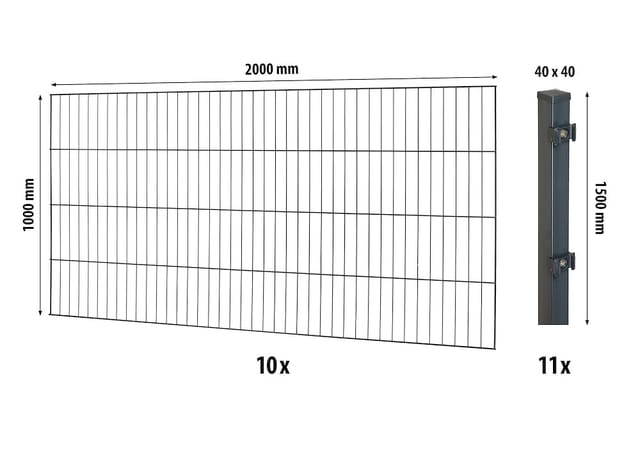 Floraworld Einstabmatten-Zaunset mit Vierkantpfosten Anthrazit 100 cm x 2000 cm