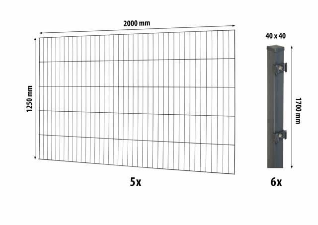Floraworld Einstabmatten-Zaunset mit Vierkantpfosten Anthrazit 125 cm x 1000 cm