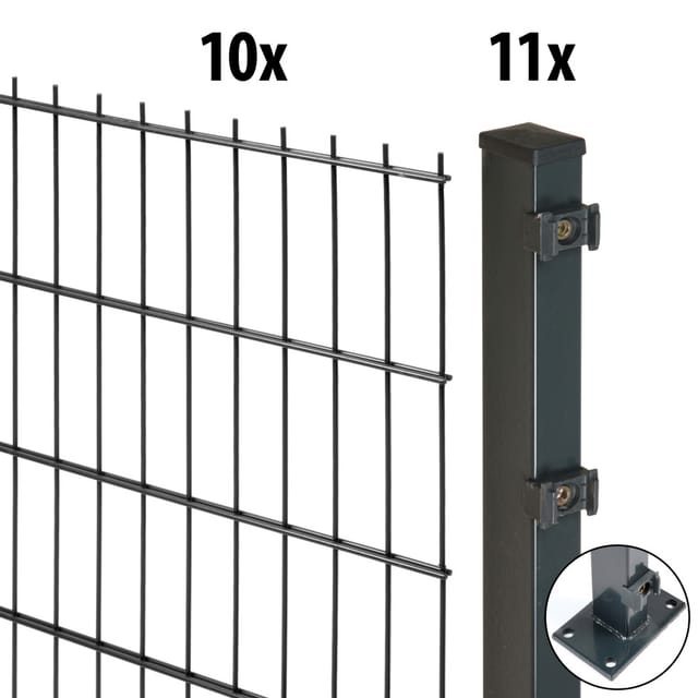 Floraworld Doppelstabmatten-Zaunset mit Bodenplatte Anthrazit 83 cm x 2000 cm