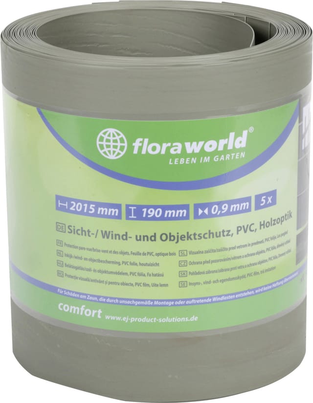 Floraworld PVC-Sichtschutzstreifen Holzopt. Grau-Braun marmoriert 201,5 x 190 cm