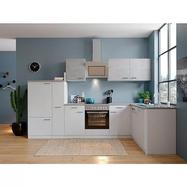 Respekta Winkelküche KBL310WWBSCG 310 x 172 cm Weiß-Beton Optik