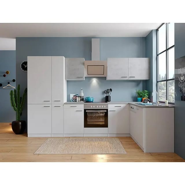 Respekta Winkelküche KBL310WWBSCGKEG 310 x 172 cm Weiß-Beton Optik