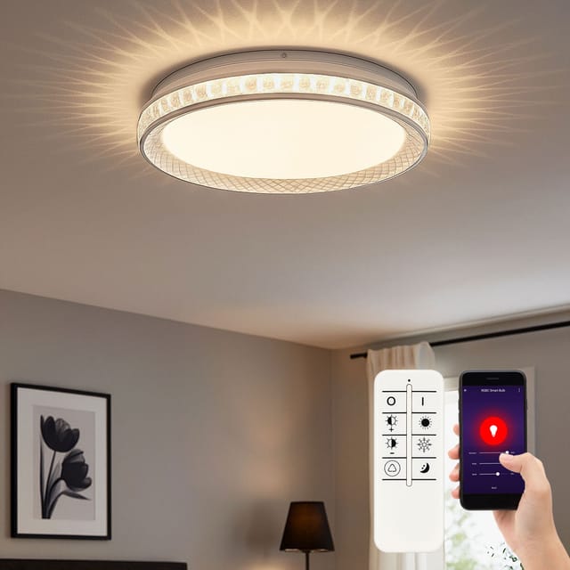 Smarte LED-Deckenleuchte Burlie Weiß/Transparent Ø 39 cm