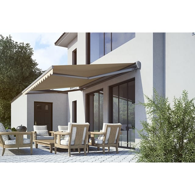 Halbkassetten Markise SUN LED 300 x 200 cm Gestell Anthrazit Tuch Beige NHK,i.
