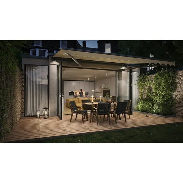 Halbkassetten Markise SUN LED 350 x 250 cm Gestell Anthrazit Tuch Beige NHK re.