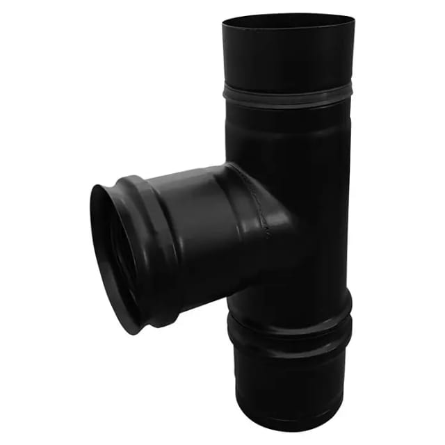 Firefix T-Stück für Pelletofenrohr Schwarz 80 mm Durchmesser T-Stück