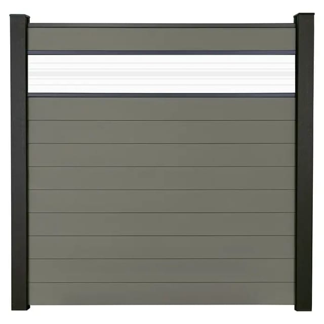 GroJa Steckzaun Solid mit Glas-Designeinsatz 30 cm 180x180x1,9 cm Grau