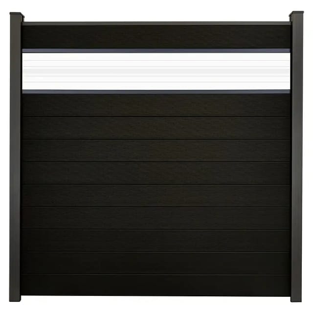 GroJa Steckzaun Solid mit Glas-Designeinsatz 30 cm 180x180x1,9 cm Schwarz