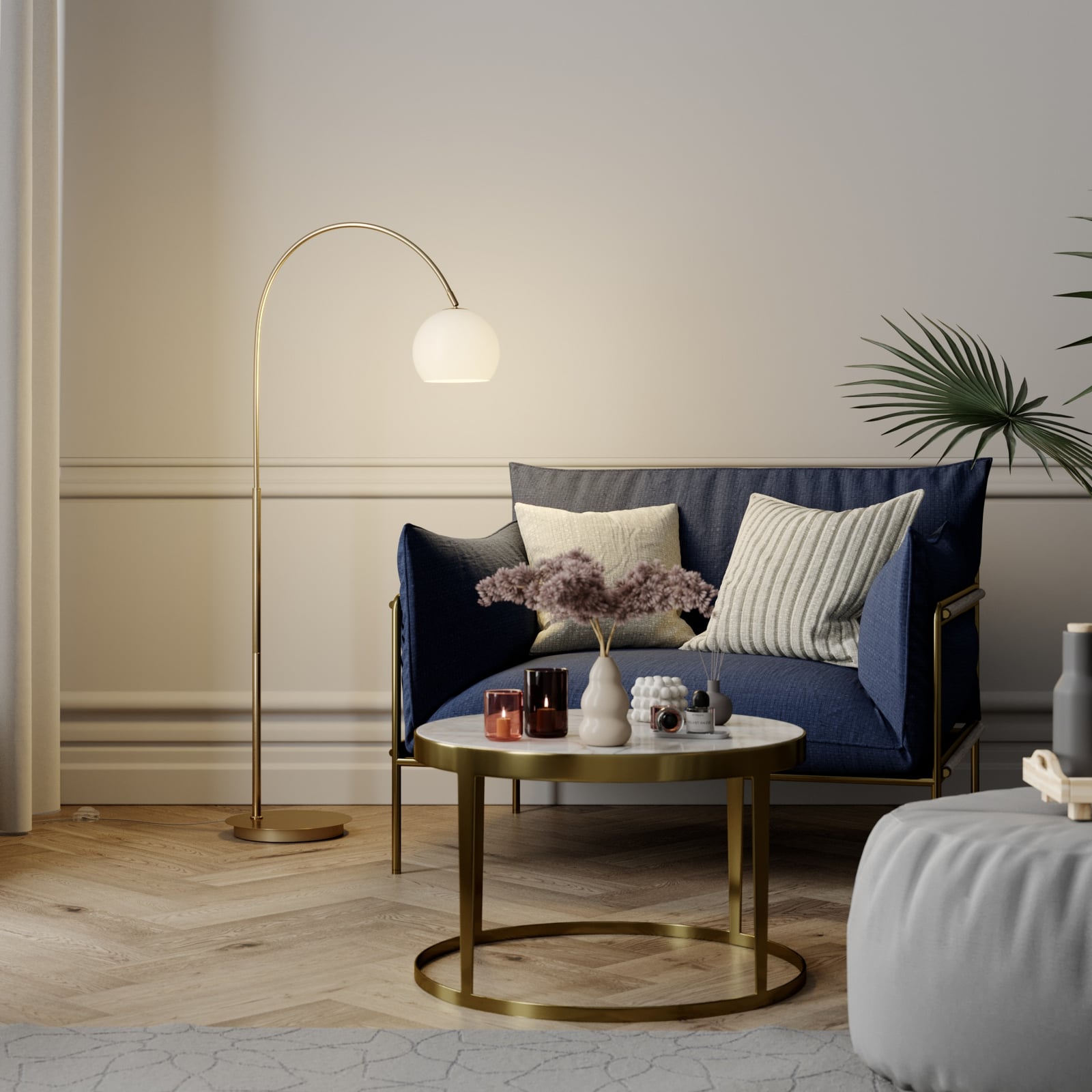 [gebraucht] B-ware Lindby Stehlampe Bogenlampe Cynthia Led Designer Leuchte Messingfarben 140cm
