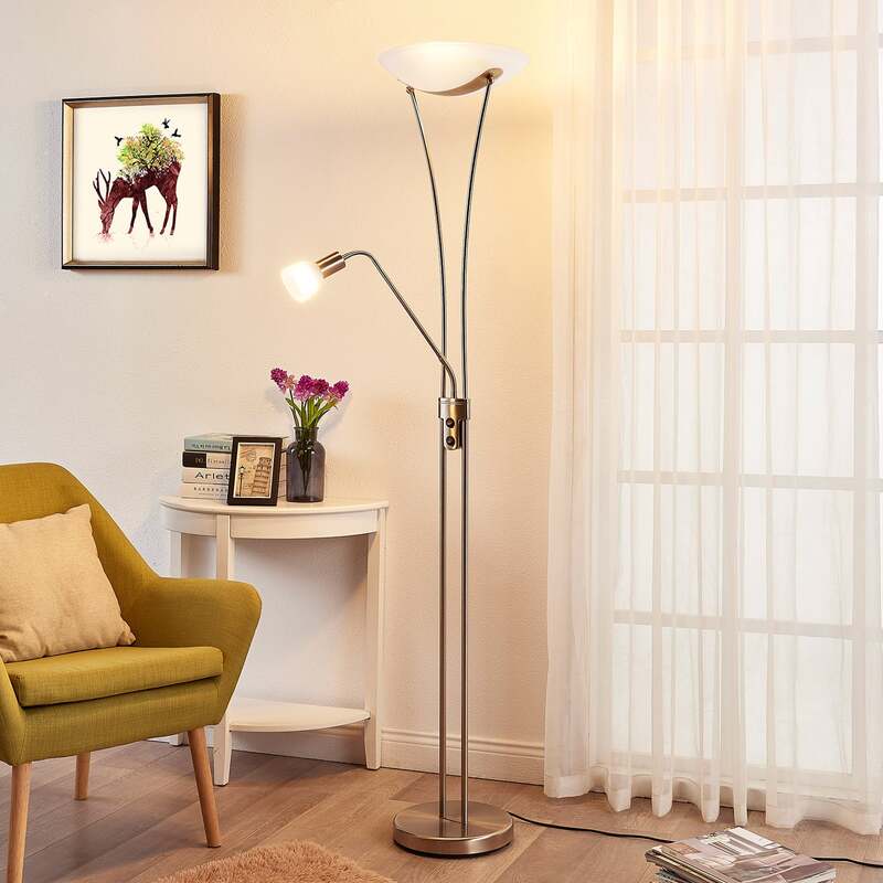 [neuwertig] B-ware Lindby Stehlampe Felicia Led Leselampe Lampe Nickel 180cm E27 35cm Höhe