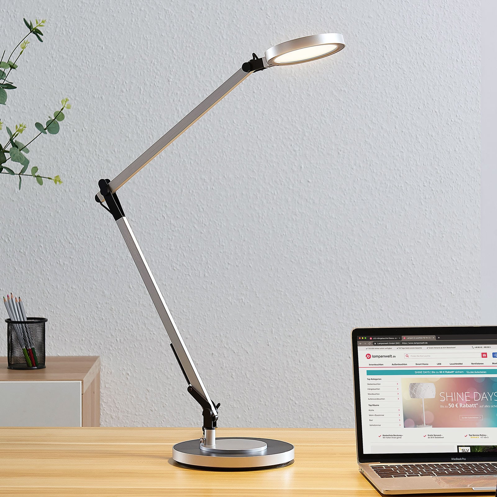 [gebraucht] B-ware Lindby Led Tischlampe Rilana Dimmbar Höhenverstellbar Silber Schwarz 46,5cm
