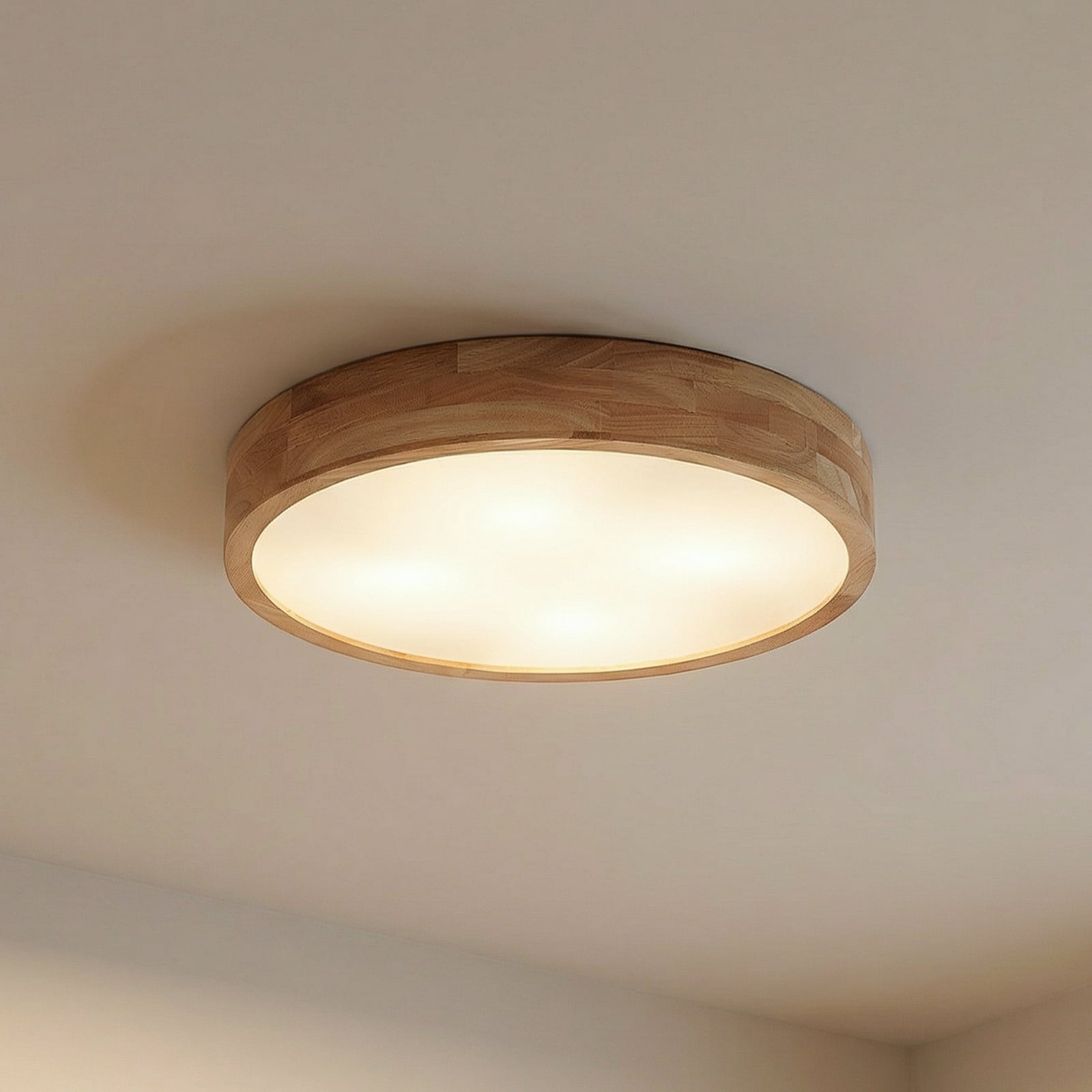 [neuwertig] B-ware Lindby Deckenlampe Leuchte Tanju Led Lampe Dimmbar Kautschukholz Ø50cm Hell