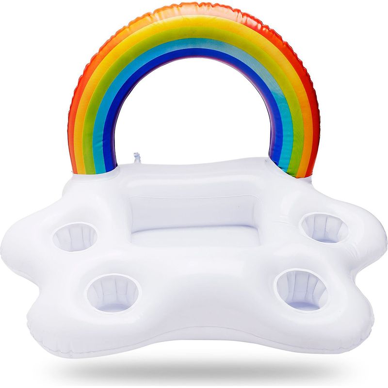 Aufblasbarer Getränkehalter In Regenbogenwolkenform – 4 Fächer Für Dosen Und Flaschen – Integriertes Serviertablett – Dickes Pvc – Für Pool, Garten, Spa Und Outdoor-aktivitäten – 1 Stück