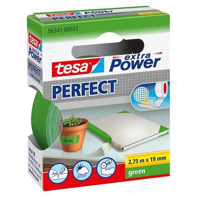 Tesa Extra Power Perfect Gewebeband Grün 2,75 m x 19 mm